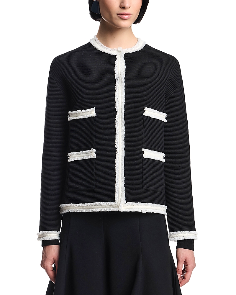 Emporio Armani Ottoman Stitch Knit Jacket With Fringe Hems In Multi