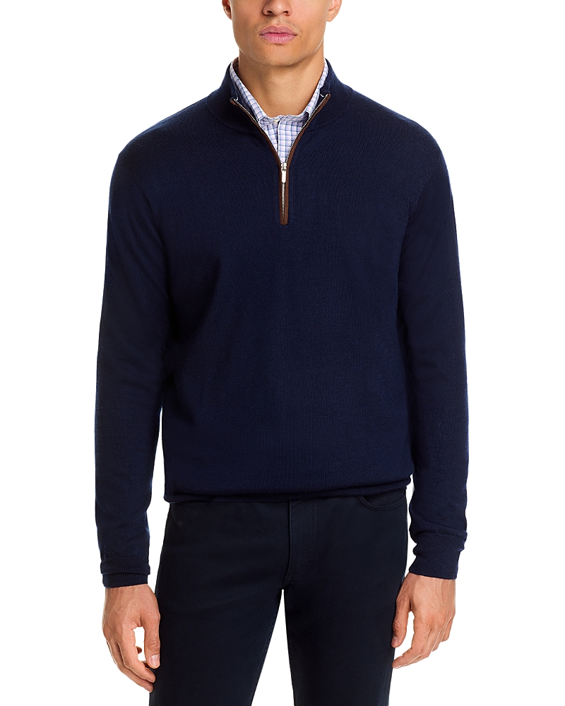 Peter Millar Autumn Crest Suede Trim Quarter Zip Sweater In Blue