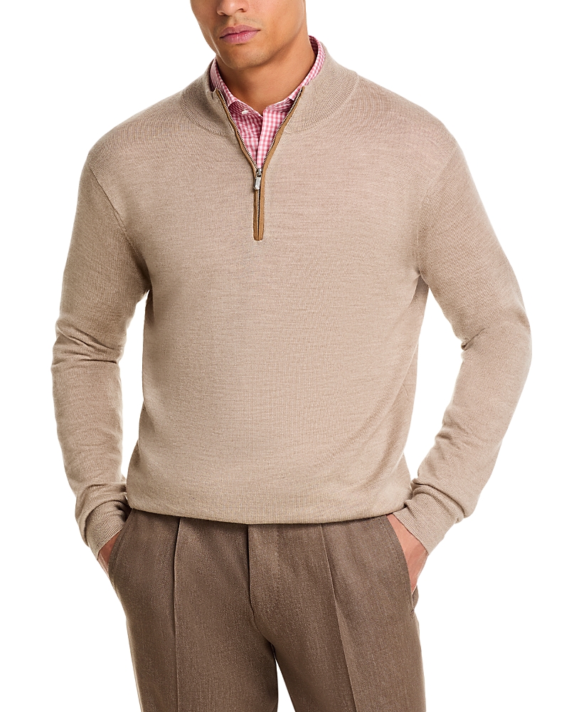 Peter Millar Autumn Crest Suede Trim Quarter Zip Sweater In Neutral