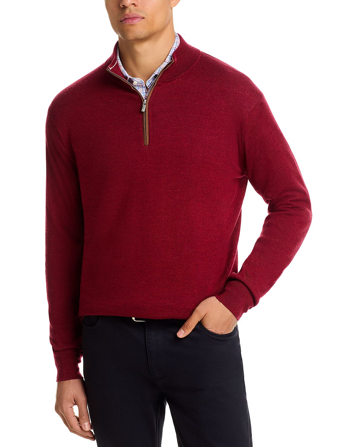 Peter Millar Autumn Crest Suede Trim Quarter Zip Sweater