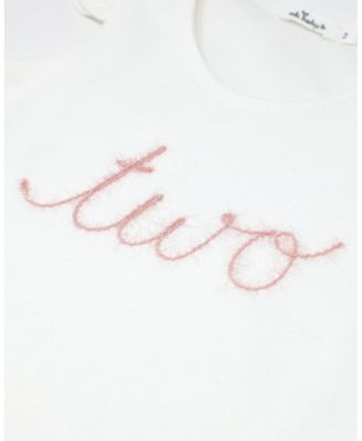 Girls' Flutter Sleeve "two" Pink Sparkle Embroidered Tank - Little Kid