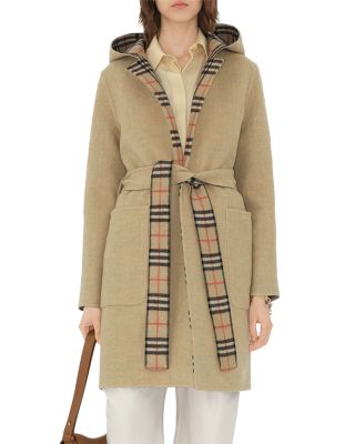 Reversible Wool Hooded Wrap Coat