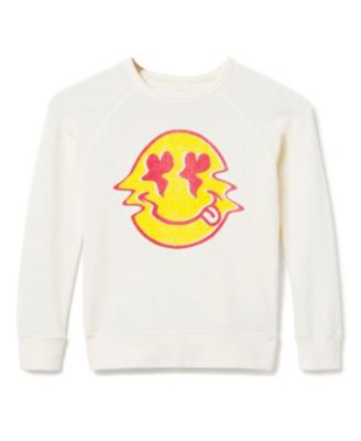 Junk Food Clothing - Unisex Heart Eyed Smiley Raglan Fleece Sweatshirt - Little Kid, Big Kid