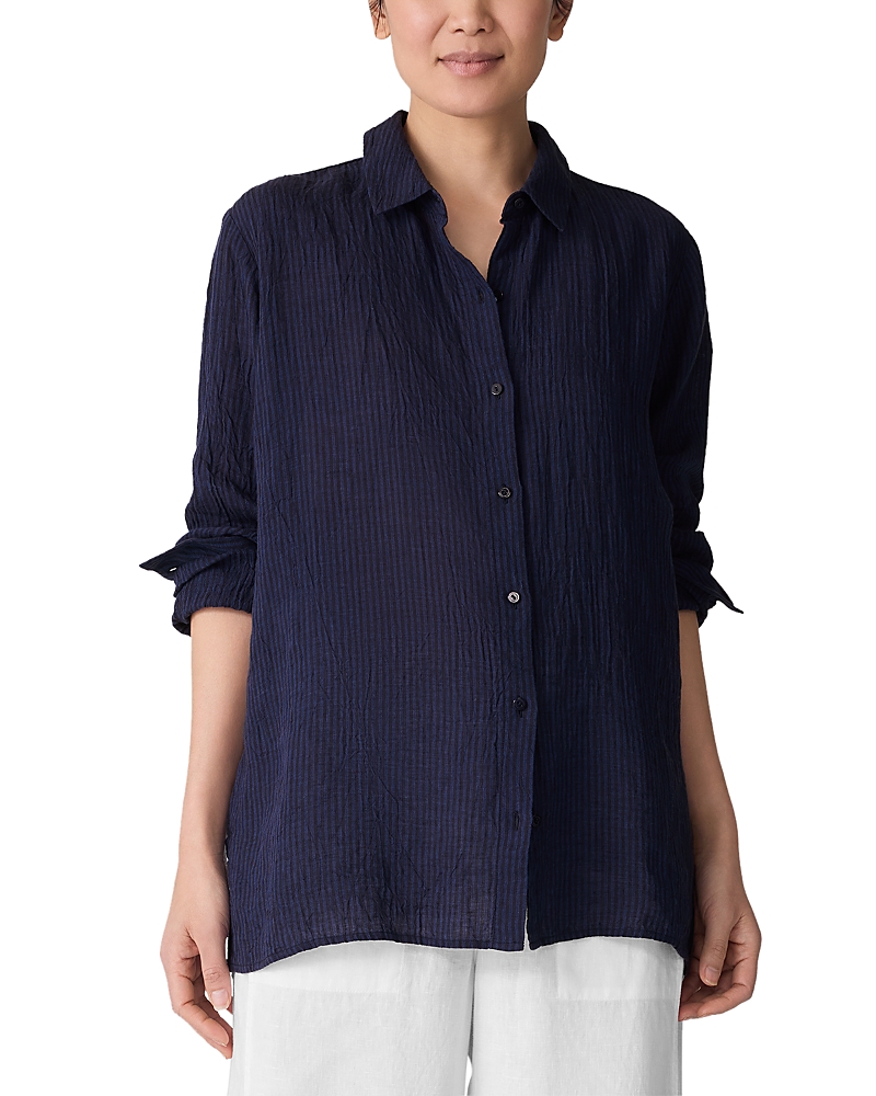 Eileen Fisher Puckered Linen Striped Shirt