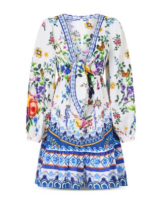 Tie Front Blouson Sleeve Mini Dress