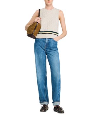 Wide Leg Striped Jeans in Blue Jean