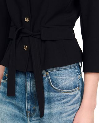 Cropped Tailored Belted Waist Jacket
