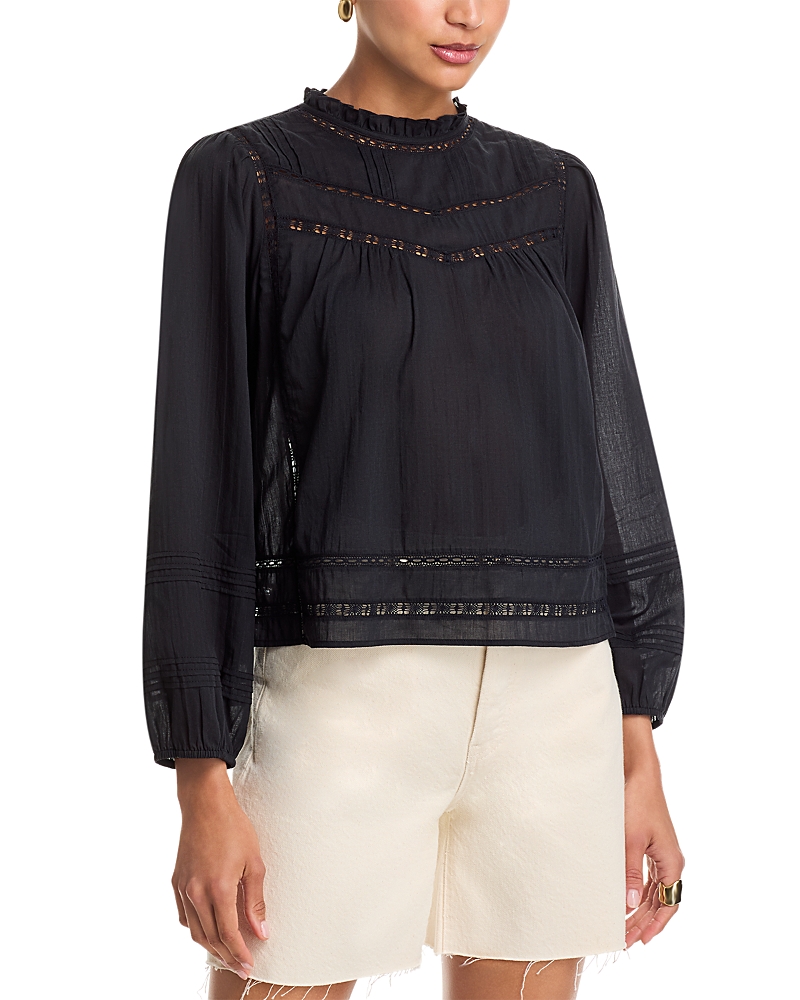 Rails Reyna Lace Inset Cotton Peasant Top In Black