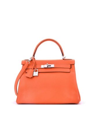 Pre-Owned HERMÈS - Kelly 28 Handbag Orange Clemence with Palladium Hardware