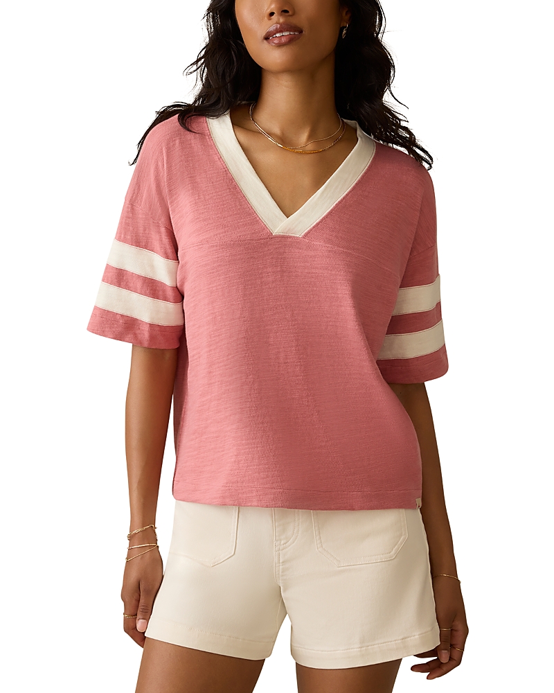 Faherty Sunwashed Varsity Tee In Pink