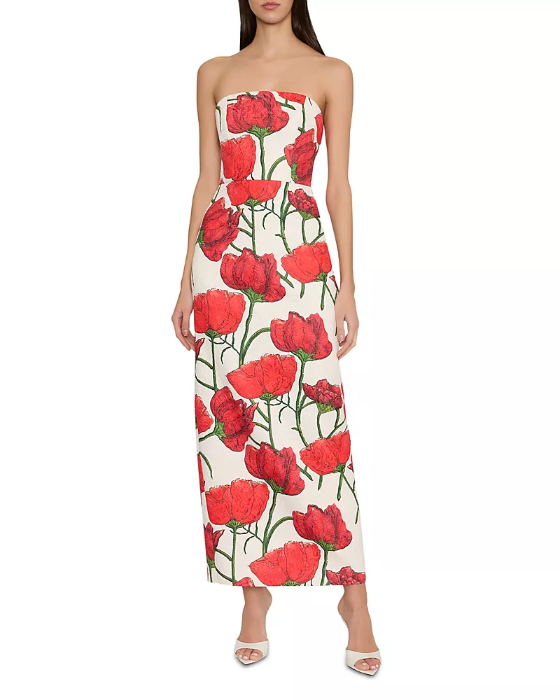 Milly Red Peony Orion Jacquard Dress