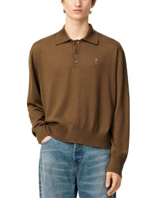 Ami De Coeur Regular Fit Long Sleeve Wool Silk Blend Polo Sweater