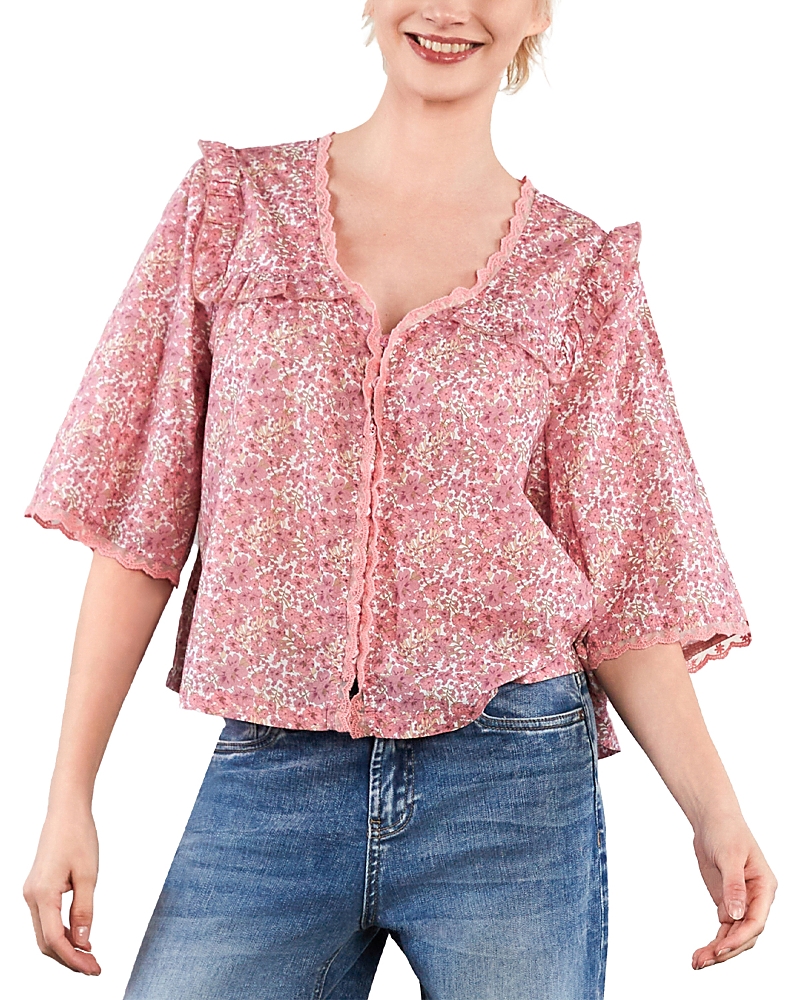 Billy T Happy Allie Floral Cotton Blend Button-up Shirt In Pink