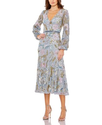 Mac Duggal - Elegant Long Cuff Sleeve Embellished Midi Dress