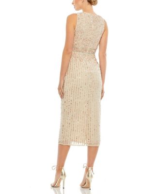 Sequined Sleeveless V-Neck Midi Sheath Dress