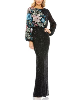  Embellished Multi Color Floral High Neck Gown
