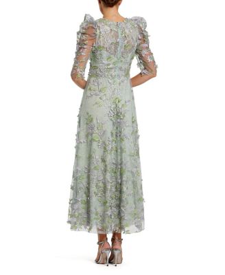 Applique High Neck Puff Sleeve A Line Dress