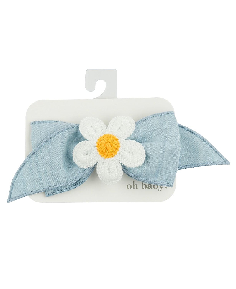 Oh Baby ! Tie Bow Headband - Crochet Daisy In Denim - Baby
