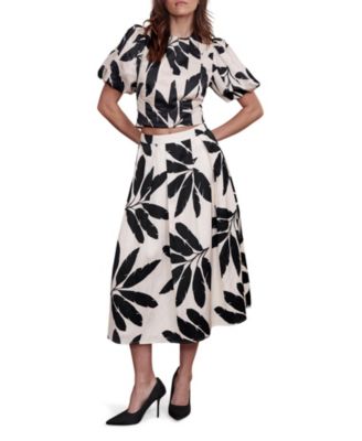  Women's Neutral Palm Print Midi Skirt