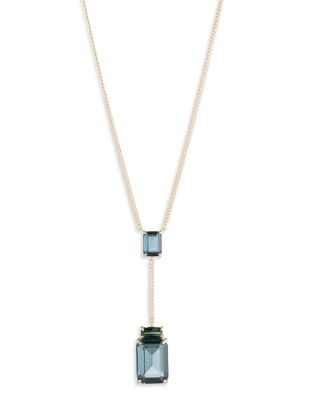 Denim Blue Two Stone Lariat Necklace, 16-19"