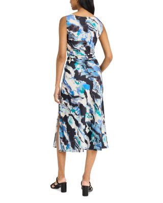 Printed Asymmetric Neck Midi Dress