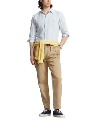Classic Fit Long Sleeve Striped Cotton Oxford Button Down Shirt