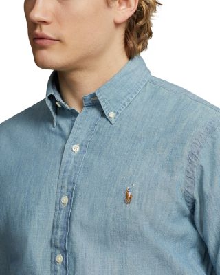 Classic Fit Long Sleeve Chambray Cotton Button Down Shirt
