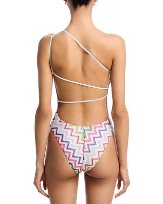 Printed One Shoulder One Piece Swimsuit