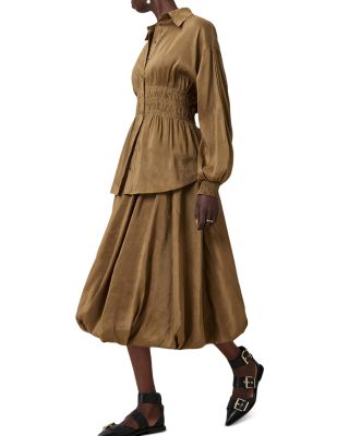 Staci Linen & Silk Smocked Shirt