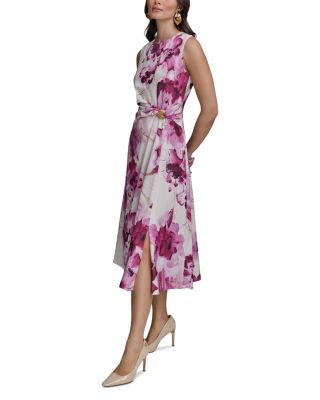 Floral Satin Gathered Waist Dress