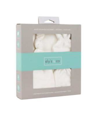  Unisex Knotted Wearable Blanket & Knot Hat Set with Matching Mittens - Baby