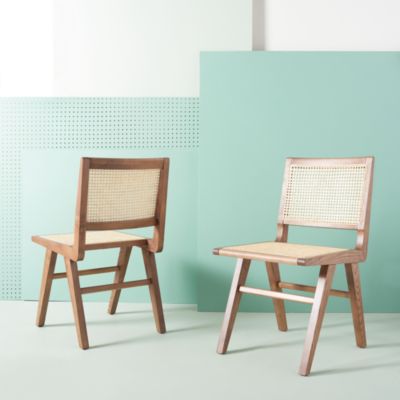 Hattie French Cane Dining Chairs, Set of 2, Walnut/Natural