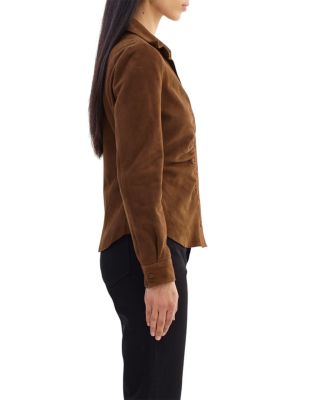 Ruched Collared Suede Shirt
