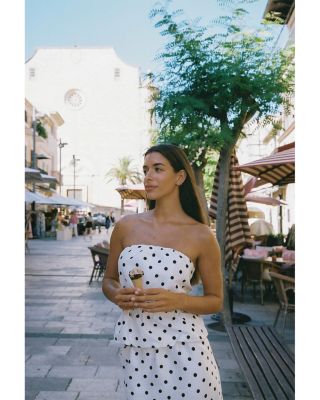 Strapless Polka Dot Peplum Top