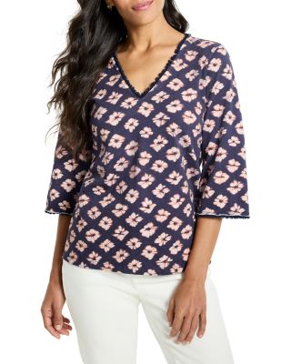 Geo Garden Elbow Sleeve Fringe Tee