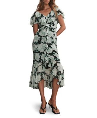  Women's Floral Print Ruffle Maxi Dress