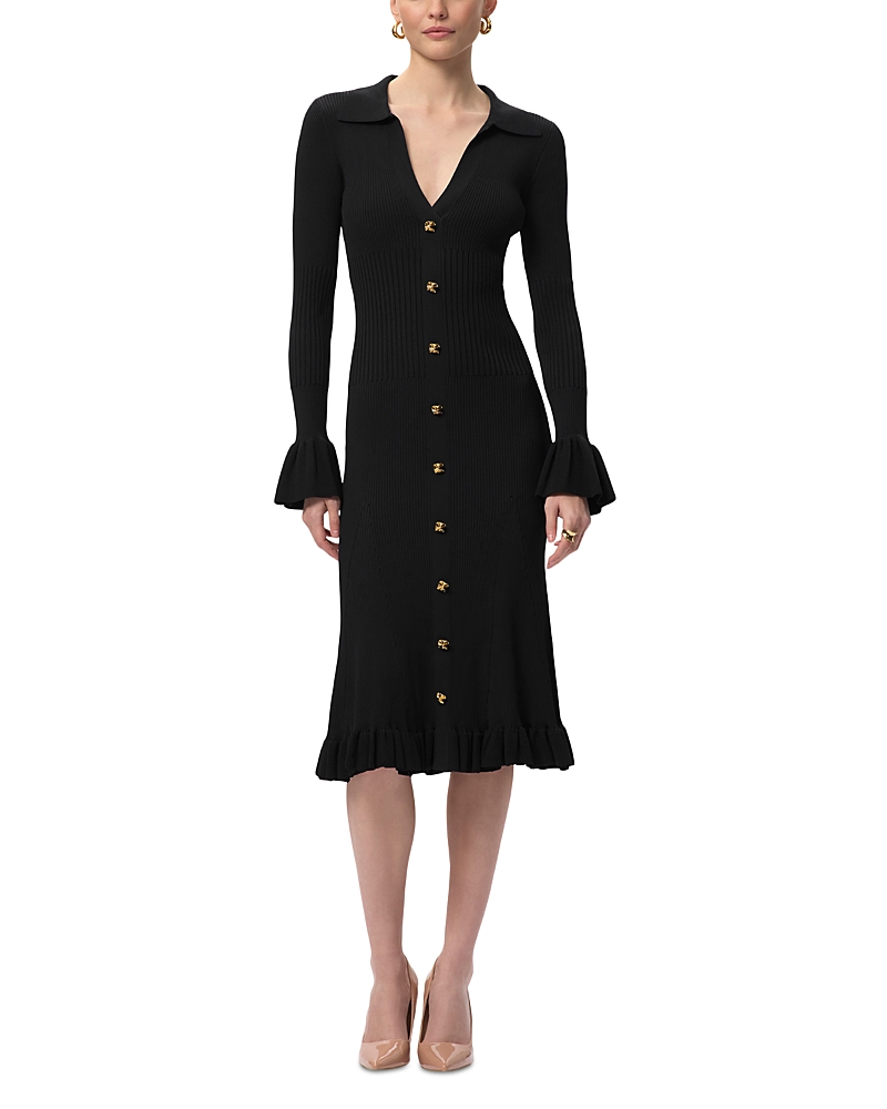 Herve Leger The Hallie Ribbed Button-down Midi Dress In Black