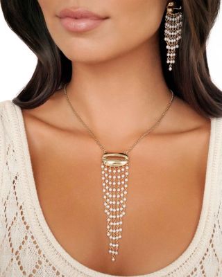 Mykonos Shell Imitation Pearl Fringe Pendant Necklace, 28" 