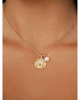 Pav&eacute; Sand Dollar & Cultured Freshwater Pearl Pendant Necklace, 15"-18" 
