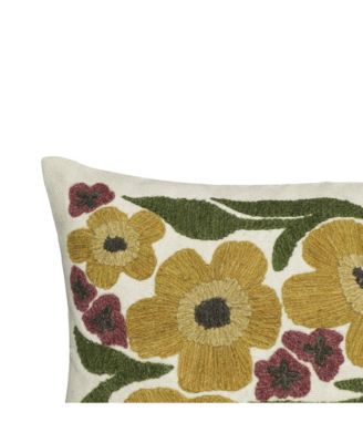 Blossom Embroidered Daisy Wool 24 x 16 inch Accent Cushion