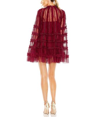  High Neck Ruffle Bell Sleeve Trapeze Dress