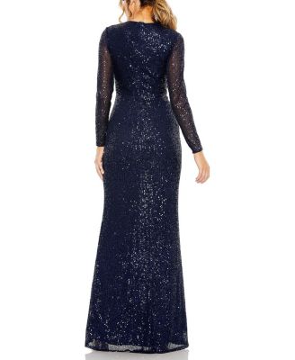 Sequined Long Sleeve Side Knot Gown