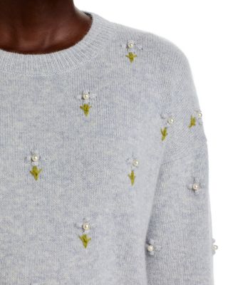 100% Cashmere Floral Pearl Embellished Sweater - Exclusive