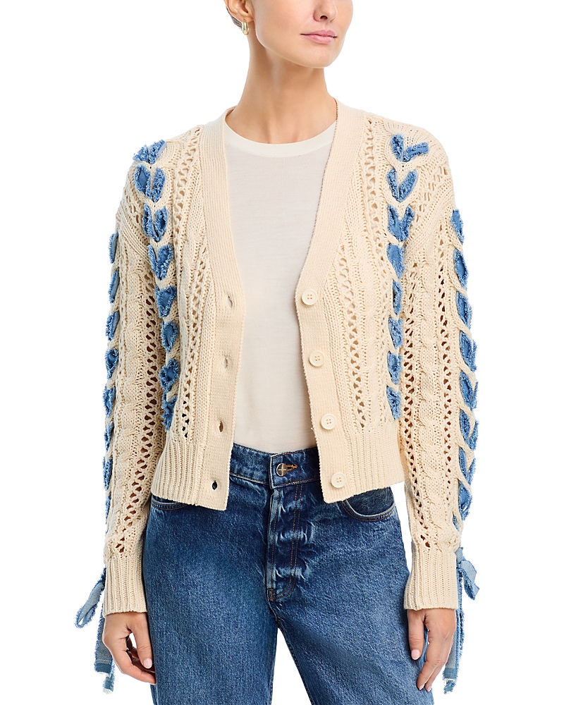Driftwood Braided Denim Button Front Sweater In Pink