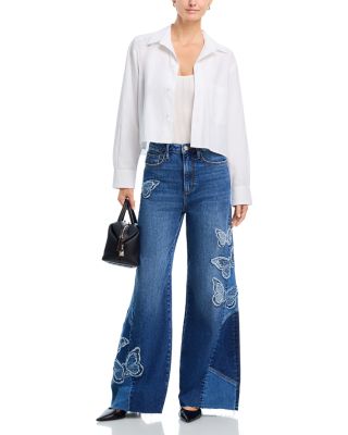 Butterfly Patchwork Wide Leg Jeans in Medium Wash