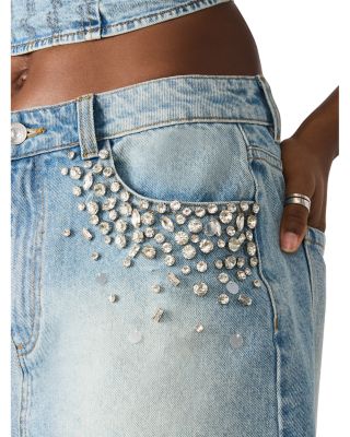 Eras Rhinestone Frayed Denim Mini Skirt