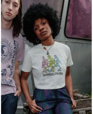  Women's Grateful Dead Dancing Skeletons Crop Mock Neck Tee