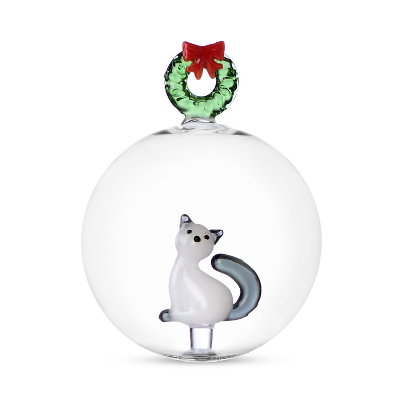 Ichendorf Wreath And Cat Glass Ornament In Multi