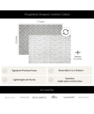  Reversible Baby PlayMat - Dash + Diamond Design - Soft, Non-Toxic Foam - Waterproof, Easy to Clean