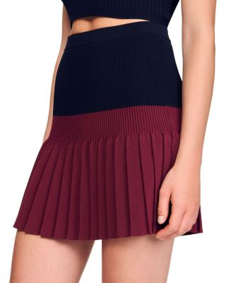 Two Tone Knit Top & Pleated Mini Skirt 